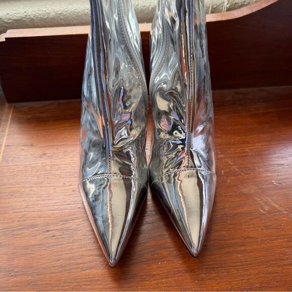 Arqa Knee Silver Metallic High Boots Women Wide Calf Stiletto Heel Zipper 8.5 39 - Picture 9 of 13